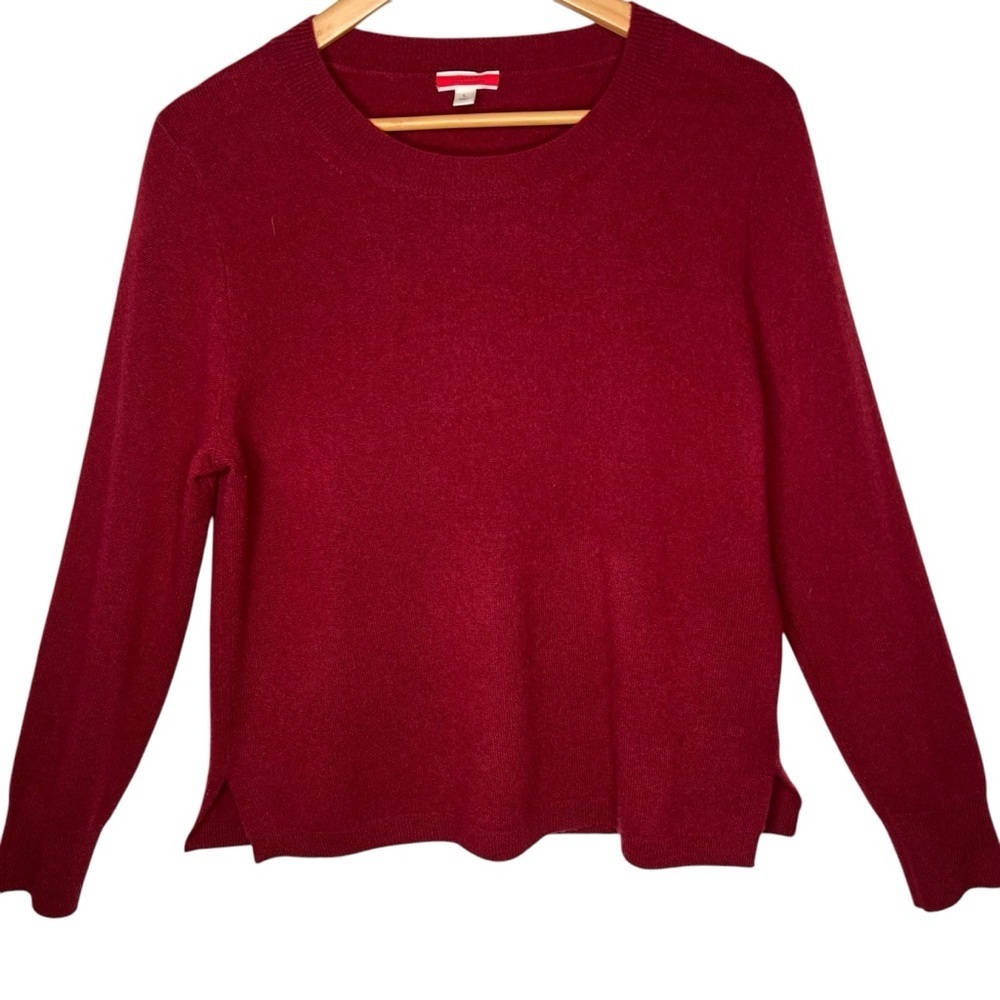 J Crew Womenโs Deep Ruby 100% Cashmere Crew Neck Sweater Size L Soft Layering - Picture 14 of 14